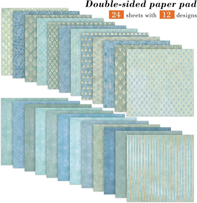 6''x 6'' Blue Geometric Scrapbook Paper Pad- 24 Sheets Double Sided Paper - Image 2