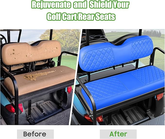 10L0L Golf Cart Seat Covers for Club Car Precedent,EZGO TXT Front/Rear Seats Diamond Pattern,Vinyl Leather with Adjustable Straps and Retractable Buckle, No Stapler Needed