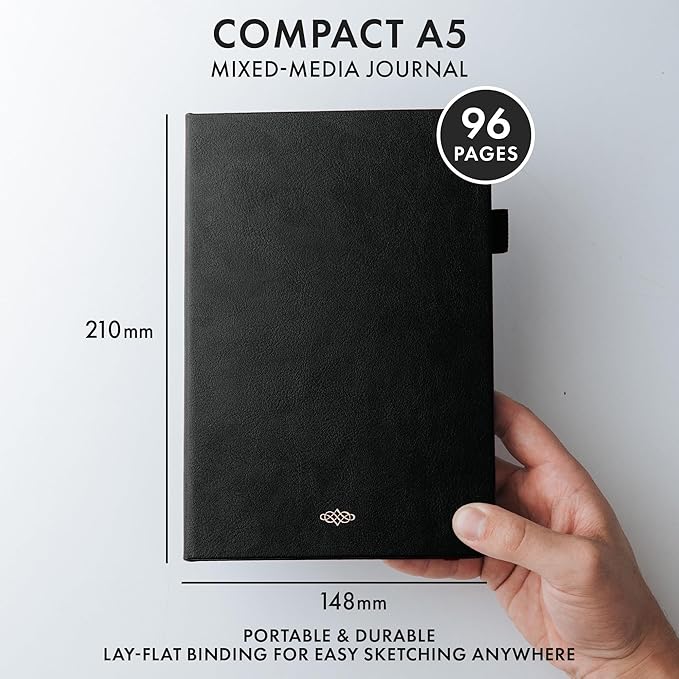 Wordsworth & Black A5 Mixed Media Journal 96 Mix Pages, Hardcover Leather - Image 7