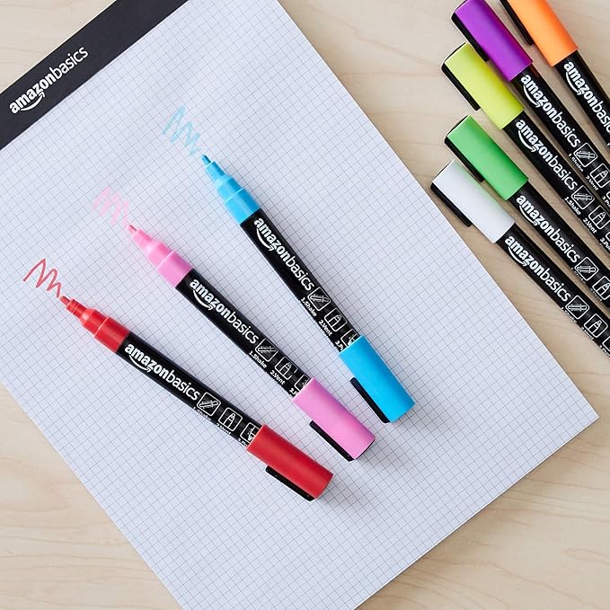 Amazon Basics Bullet/Chisel Reversible Tip Chalk Markers, Fine Point, Bright - Image 5