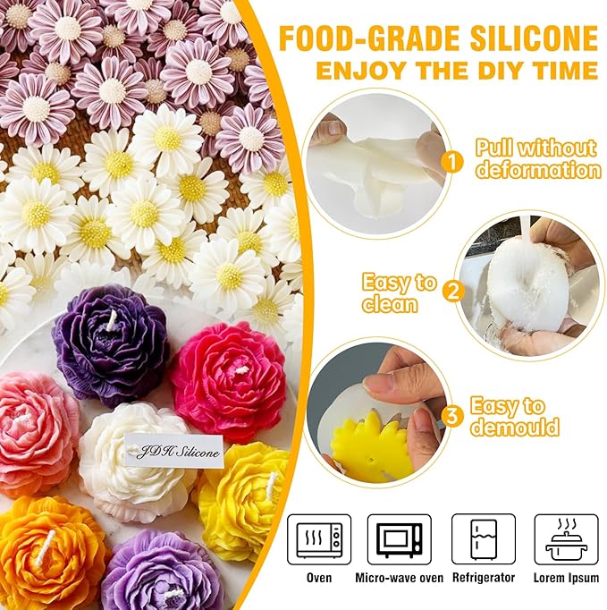 JDH 2PCS Peony Candle Mold Daisy Flower Silicone Molds, 3D Flower Fondant Mold - Image 6