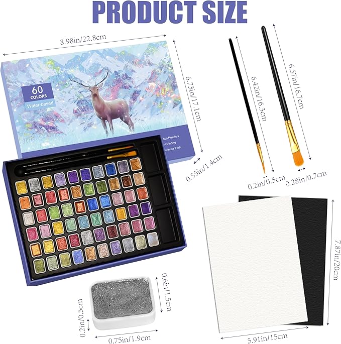 Mini Shimmer Watercolor Paint Set, 60 Colors Glitter Metallic Watercolour - Image 2