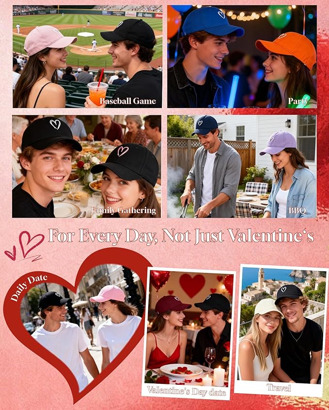Zando 2026 Trendy Heart Baseball Caps for Women Men Girls Dad Adjustable Cute Cotton Trucker Hat for Casual Travel Sports