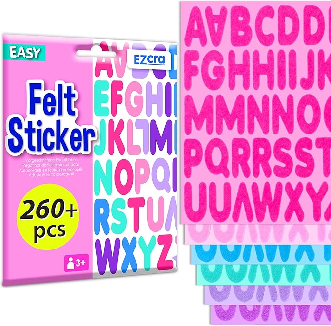 EZCRA Felt Alphabet Stickers, Large Self-Adhesive A-Z Puffy Letters by EZCRA