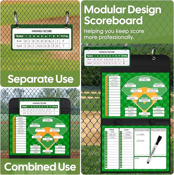 Magnetic Baseball Lineup Board, Collapsible Professional Softball & Baseball Lineup Board for Dugout, Baseball Clipboard for Coaches with 40 Magnetic Lineup Cards and High-End Markers (Leather Cover)