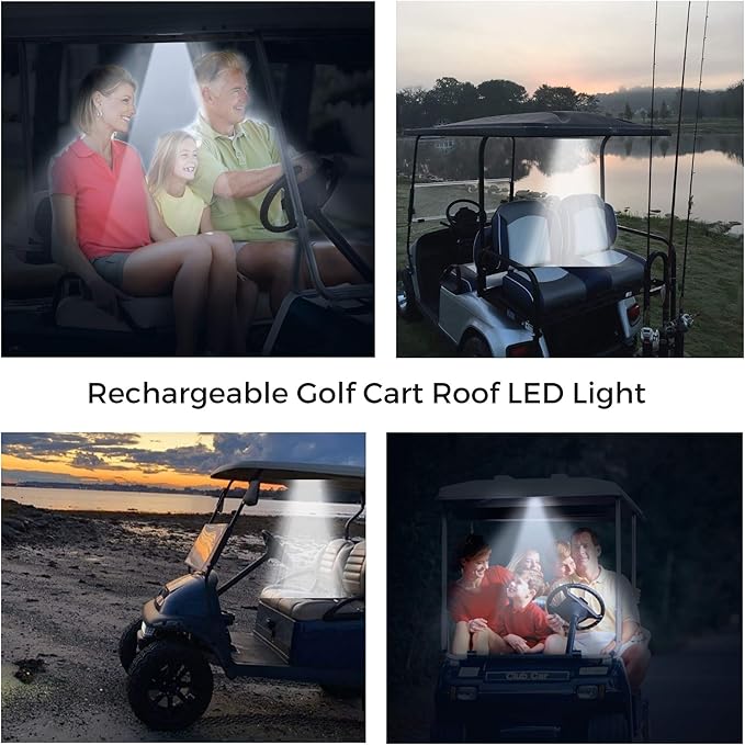 2-Pk Universal Golf Cart Roof Stick On Anywhere One Touch LED Light fits Club Car, Onward, Precedent, EZGO, Yamaha, and Garia carts, USB Rechargeable Puck Designed for Golf cart use, Great Golf Gifts