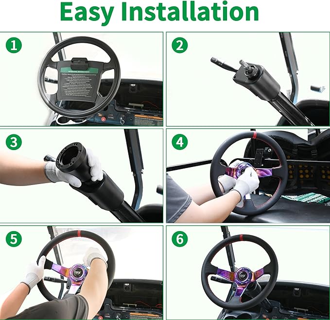 10L0L Golf Cart Steering Wheel, Universal Design Fit for Yamaha, EZGO RXV & TXT, Club Car DS, Club Car Precedent Tempo, Most Golf Cart (Color Coal Black)