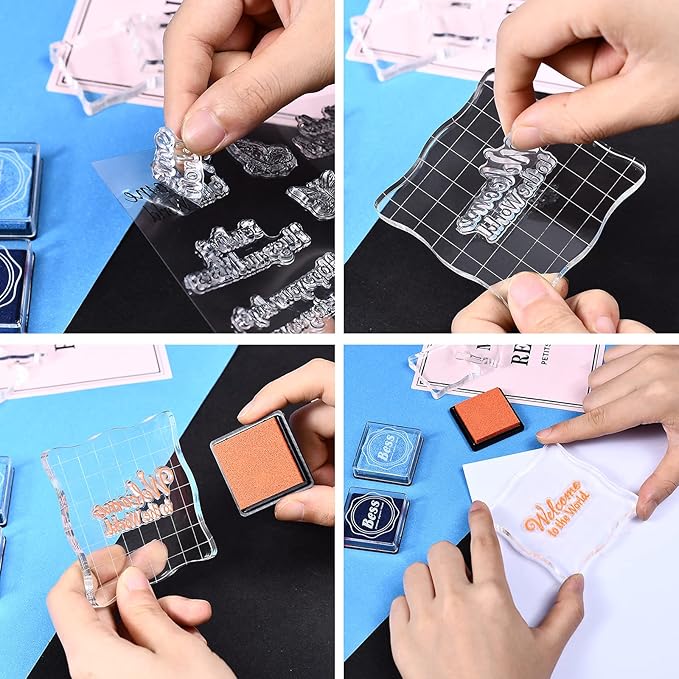 7 Pieces Clear Stamp Blocks, driew Clear Acrylic Stamping Blocks Tools Set - Image 4