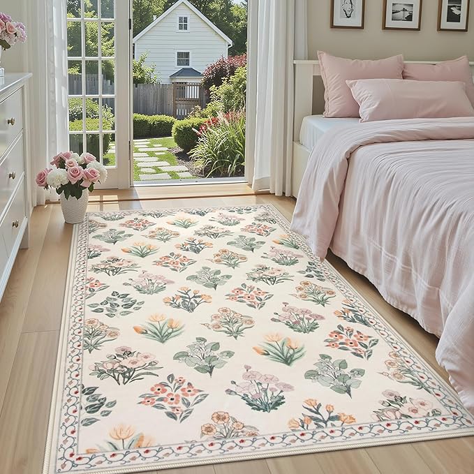 Wonnitar Floral Machine Washable 3x5 Rug, Small Area Rug - Image 2