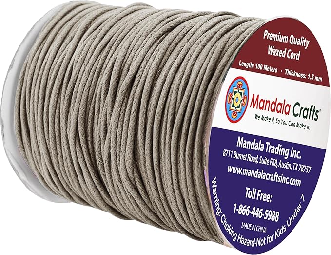 Mandala Crafts 1.5mm 109 Yards Taupe Cotton Waxed Cord - Image 2