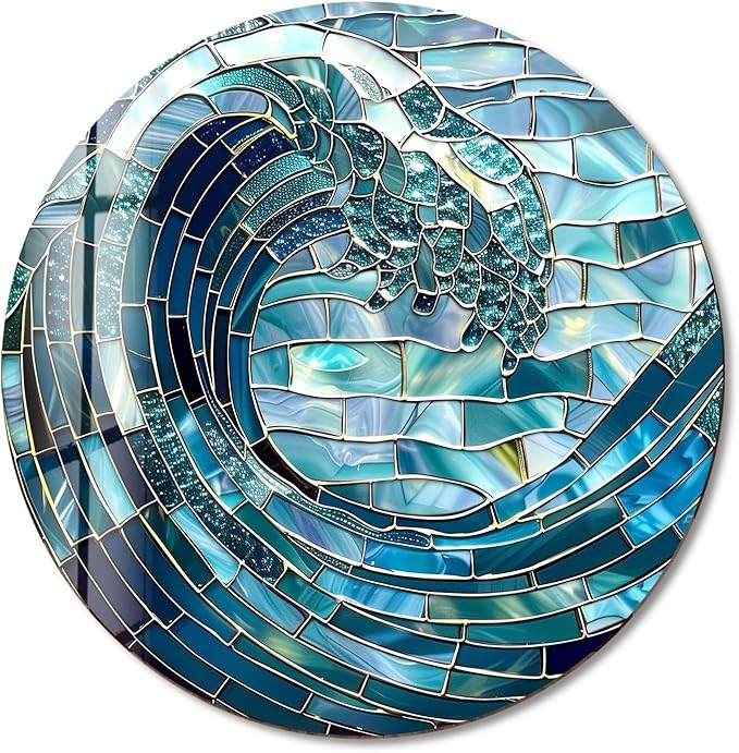 My Photostation.com 10'' Diameter Ocean Wave in Blue Mosaic Round Glass Wall - Image 8