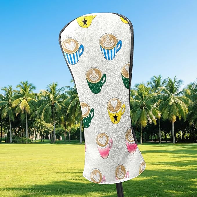 Golf Headcovers Fits Driver Hybrid Fairway 3/5 Wood, Waterproof PU Leather Golf Club Protector, Ideal Sports Accessories & Golfer Gift Colorful Geometry