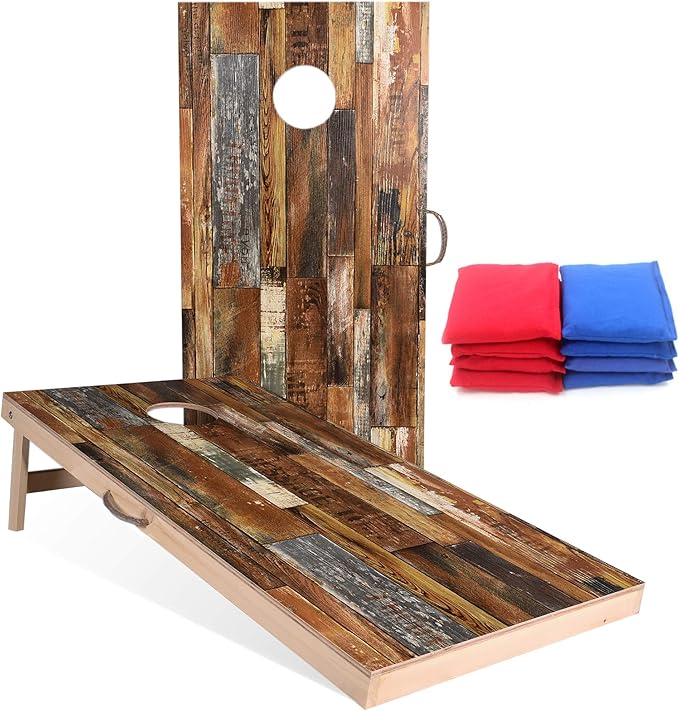 Solid Wood Vintage Cornhole Game Set, Two 4'x2'Cornhole Boards, 8 Cornhole Bags by Sportdo