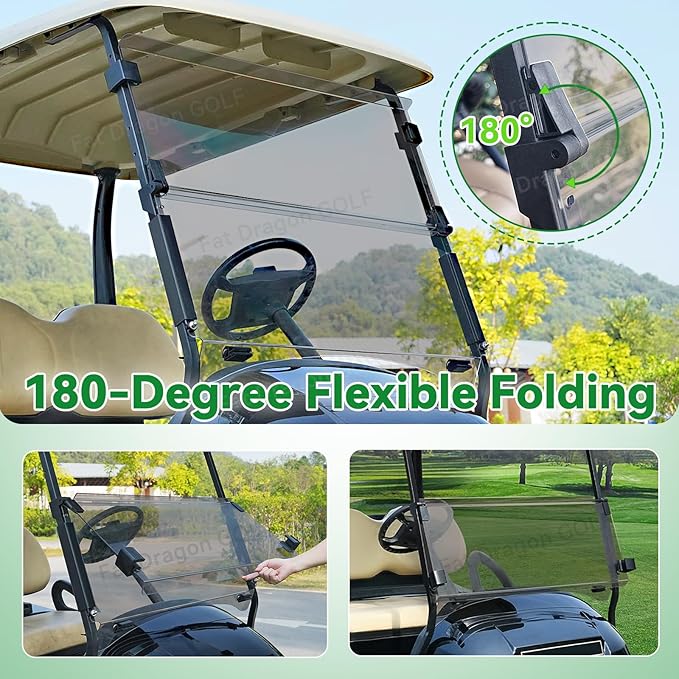 Panglong Precedent Golf Cart Tinted Windshield with all Windshield Clips, Fold Down Windshield Anti-UV Impact Resistant, Fit 2004-Up Club Car Precedent, Tempo, Onward Golf Carts-37.59"W X 33.97"H