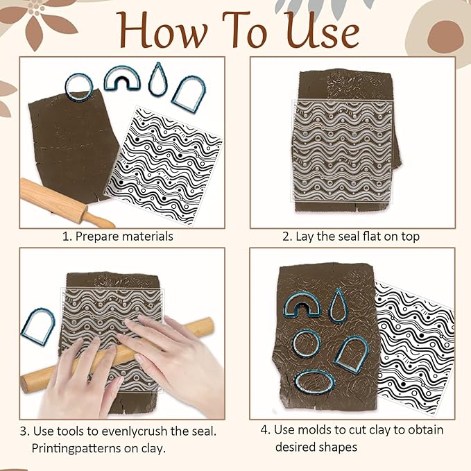CHGCRAFT 4 Pcs Artistic Wavy Polymer Clay Texture Sheets Wavy Lines Silicone - Image 3