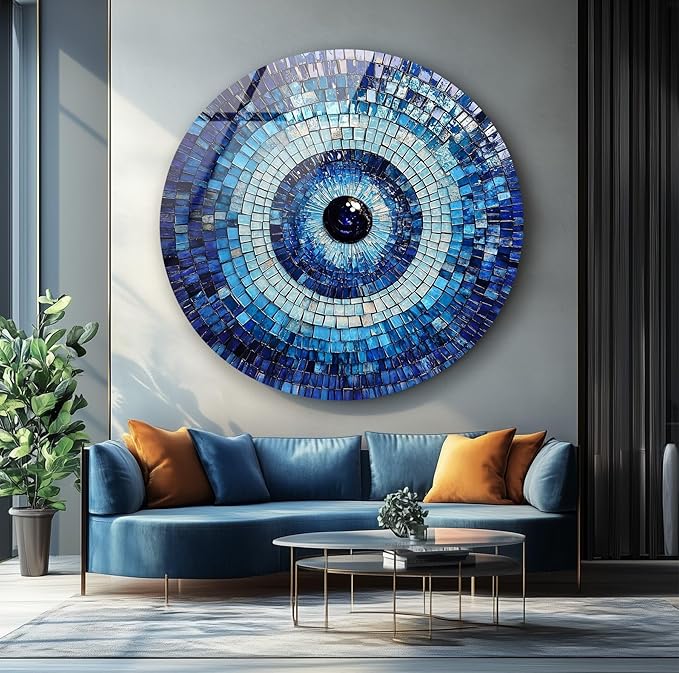 My Photostation.com 31.5'' Diameter Blue Mosaic Evil Eye Round Glass Wall Art - Image 3