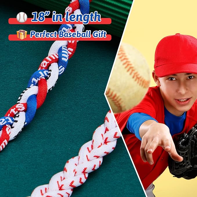 Junkin Baseball Necklaces Three Braided Rope Titanium Necklace for Fans Team Gifts Boys Men Player Softball Sports
