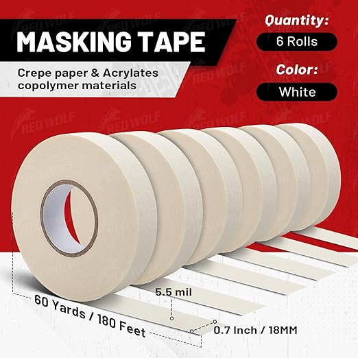 RED WOLF 6 Pack Masking Tape 0.7" x 60 Yards, General Purpose - Image 7