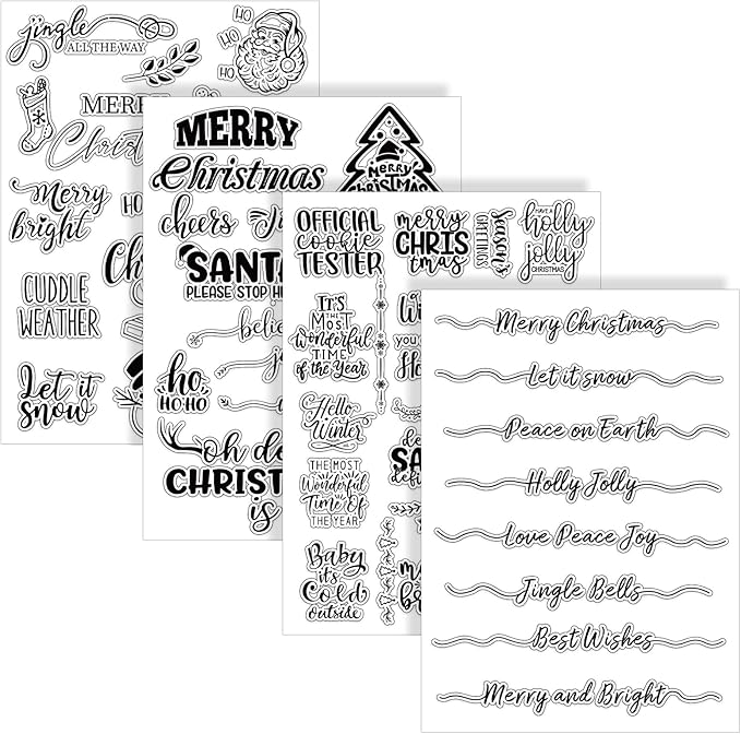 Whaline 4 Sheet Christmas Words Clear Stamps Greeting Words Santa Xmas Tree by Whaline