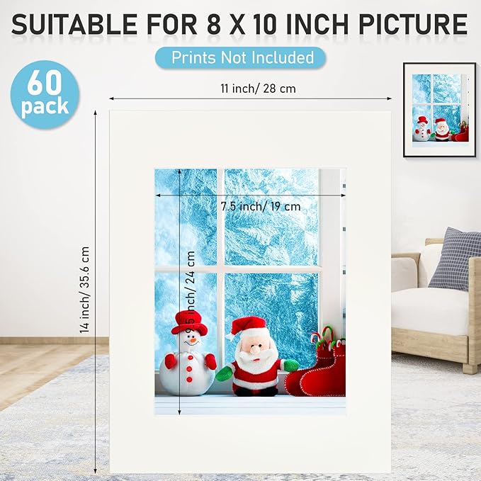 60 Pack Picture Mats 11 x 14 Inch Frame Mattes Matting - Image 2
