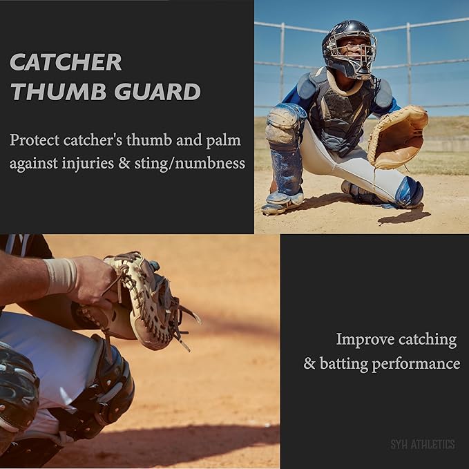 Catcher's Thumb Guard for Baseball & Softball in 2 Sizes (Adult/Youth) - Silicone Protective Shield Catching Training Aid Glove Padding Accessory Gear Protector for Palm Hand Injury & Sting Prevention