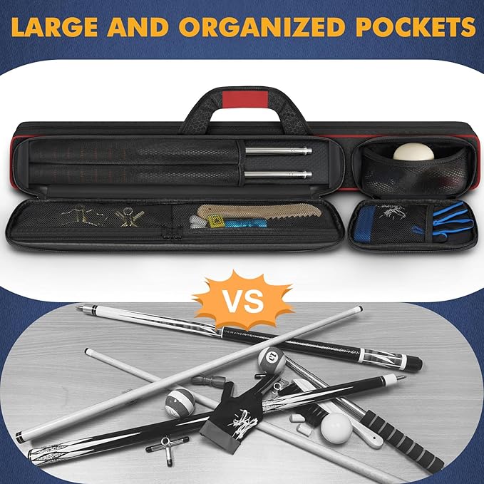 PEKREWS Pool Cue Case, Pool Stick Case 2x2 Holds 2 Sticks with 2 Accessory Zipper Pockets, Sturdy Polyester Pool Cue Carry Bag with Shoulder Strap Handle, Soft Billiard Cue Sling Bag for Men and Women