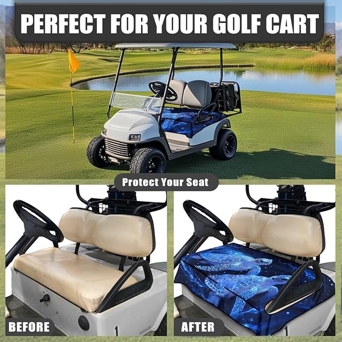 Golf Cart Seat Covers, Universal Golf Cart Seat Towel Blanket with 4 Front Pockets & Nonskid Bottom Fits for Club Car 2 Person Seats Golf Carts