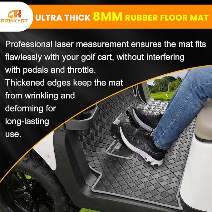 8mm Heavy Duty Rubber Golf Cart Floor Mat,Upgraded Full Coverage Liner for Club Car Precedent 2004-2025,Onward&Tempo 2017-2025,Villager & V4L 2019-2025,Non-Slip Textured,Grey Trim