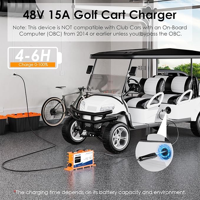 WAVLINK Golf Cart Smart Battery Charger GS950C - 48V 15A Max, 810W Output, IP67 Waterproof, LiFePO4/NMC/Lead-Acid Compatible, Intelligent Charging with CPU-Controlled PWM Technology