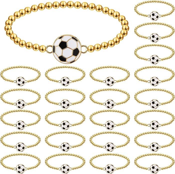 Tondiamo 24 Pcs Cheer Baseball Softball Soccer Basketball Football Tennis Bracelets Gifts Bulk Beaded Stretch Bracelets Charm Gifts Sport Jewelry Party Favors Supplies