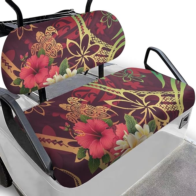 Bulopur Polynesia Floral Sea Turtle Golf Cart Seat Cover for Club Car Ezgo TXT 2 Piece Golf Cart Seat Towel Covers for Bench and Backrest Golfcart Accessories Cushion Cover Protection