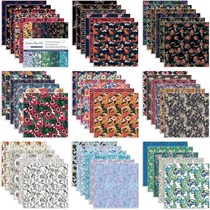 Origami 6x6 Paper Kit 150 Sheets 50 Vivid Colors Double Sided Same Printed by Wanshui