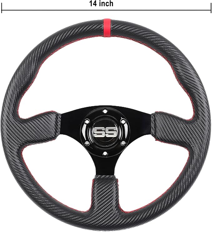 N2MU Golf Cart Steering Wheel 14 inch Universal for EZGO TXT RXV Club Car DS Precedent and Yamaha Black Red