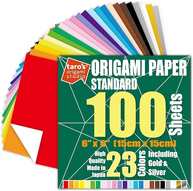 Standard 6 Inch One Sided 23 Colors 100 Sheets Square Easy Fold Premium by TAROSORIGAMISTUDIO