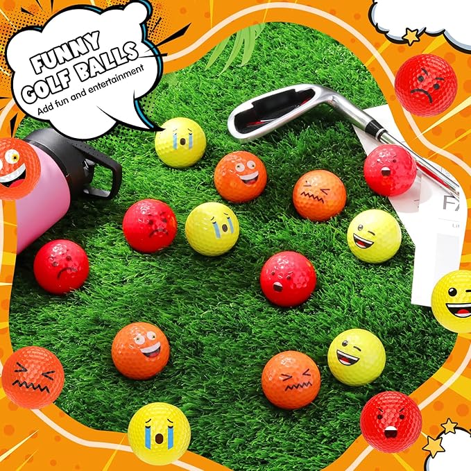 Mudder 12 Pcs Colored Funny Golf Balls Special Emoticon Face Professional Practice Golf Balls Novelty Cute Golfer Accessories for Summer Outdoor Father's Day Men Teens Birthday Gifts
