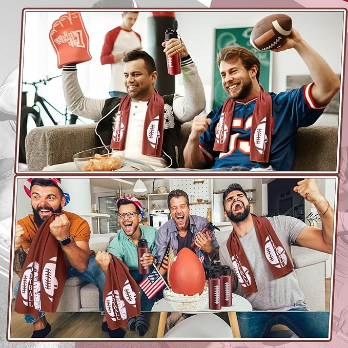 Reallnaive 24 Pcs Sports Water Bottle Cooling Towel Set Include 12 Reusable Sports Squeeze Water Bottle 12 Ice Towel Breathable 40"x12" Cooling Towels for Soccer Team Gift (Football)