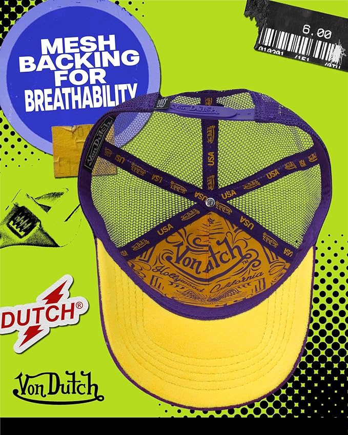 Von Dutch Unisex Trucker Hat - Velvet Curved Bill Mesh Back Retro Classic Adjustable Snapback Baseball Cap for Men and Women
