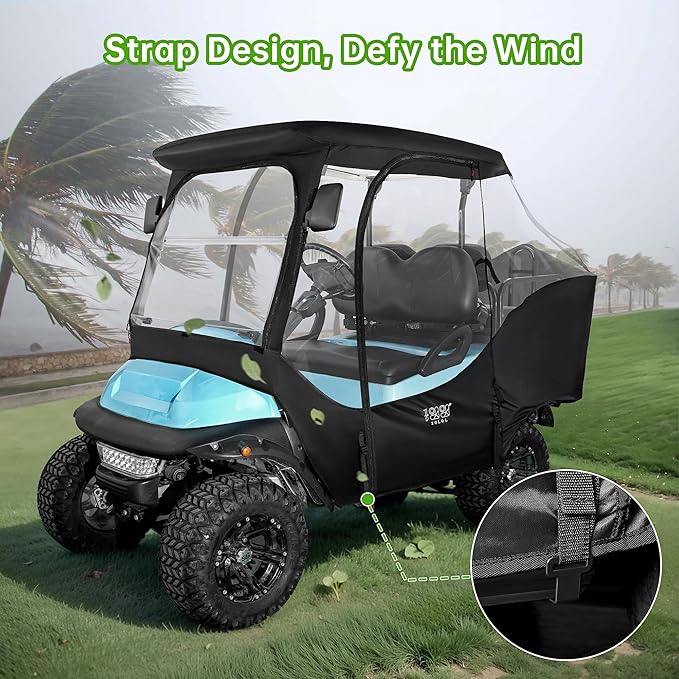 10L0L 4-Passengers Golf Cart Enclosure for Club Car Precedent 57" Short Roof, 600D Waterproof Clear Rain Cover with Security Side Mirror Openings, All Weather Waterproof Snowproof Driving Covers