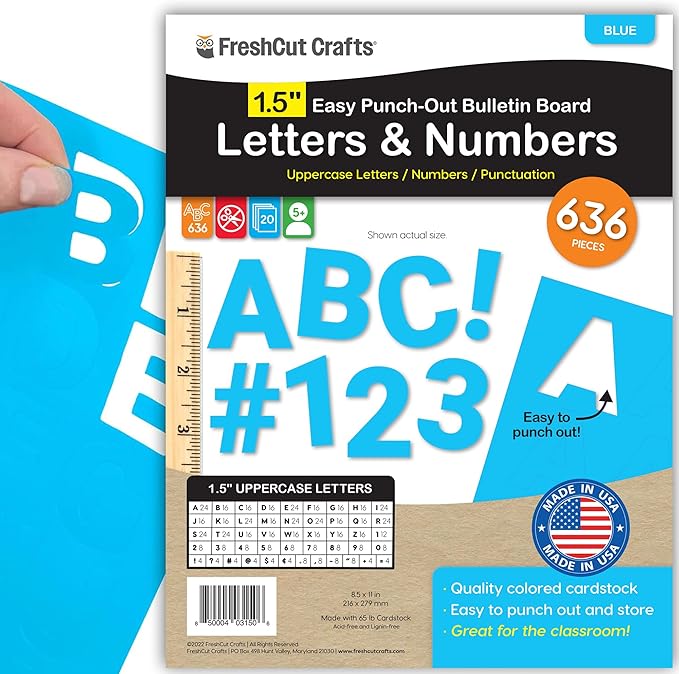 FreshCut Crafts 636 Pcs 1.5 in. Blue Bulletin Board Letters & Numbers, Capital by FreshCutCrafts