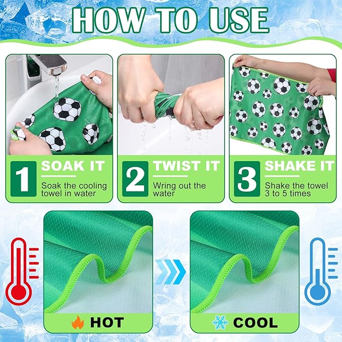 FuWeave 24 Pack Soccer Cooling Towel 40 x 12 Inch Breathable Sport Cooling Towel Microfiber Fast Drying Team Gifts for Athletes Yoga Gym Camping Running(Soccer)