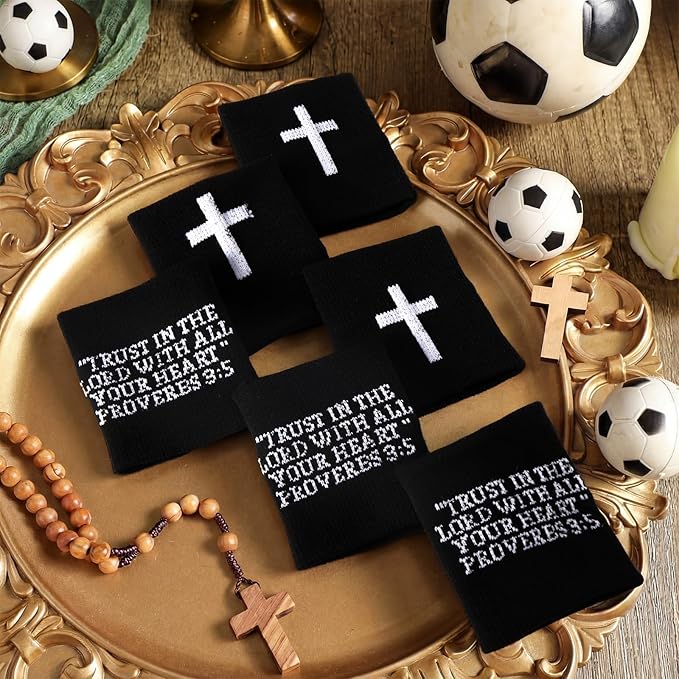 Viorawhite 12 Packs Faith Cross Sports Wristbands for Men Women Christian Faith Absorbent Sweat Band Religious Wrist Bands for Baseball Football Basketball Running Gym Working Out