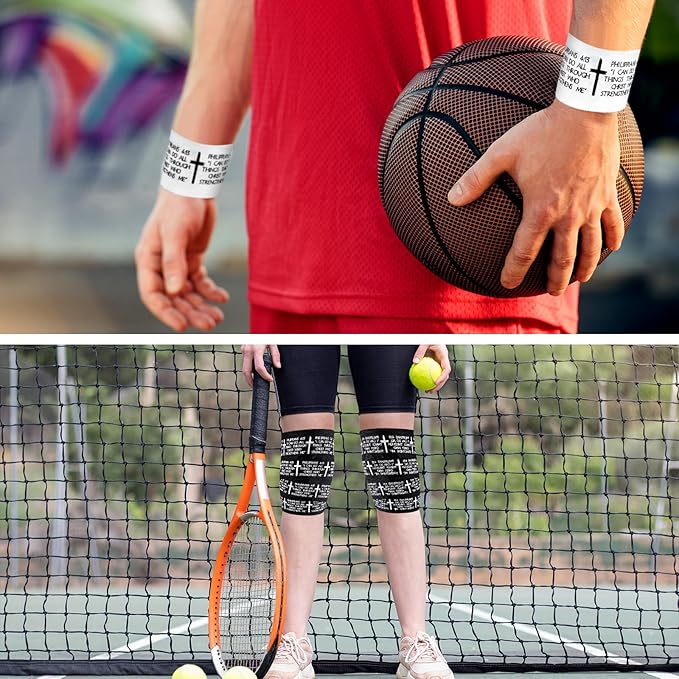 2Pcs Christian Athletic Tape 2in x 23ft Faith Cross Bible Verse Sports Tape Religious Cotton Zinc Oxide Wristbands Jesus Wrist Tapes for Football Baseball Athlete Gymnastics First Aid Injury Wrap