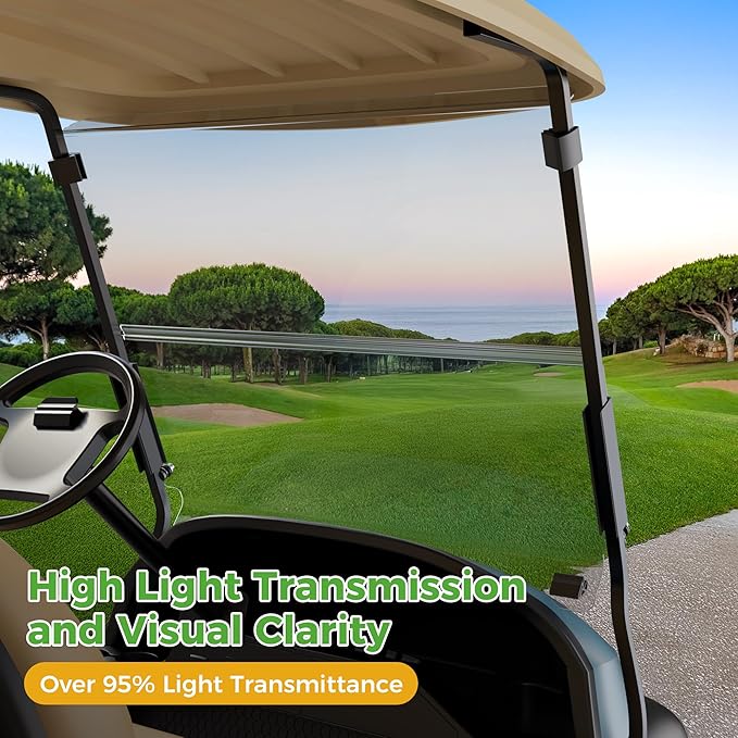 10L0L Golf Cart Windshield for Club Car Precedent 2004-Up, Tempo, 2017-Up Onward, One-Piece Hinge Design, Clear/Tinted Anti-UV Impact Resistant,HD View, 37.5" W X 33.6" H