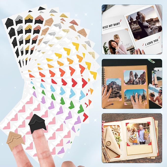 GOONAVI 15 Sheets 360 PCS Cowhide Photo Corners Notebook, Self-Adhesive Corners - Image 5