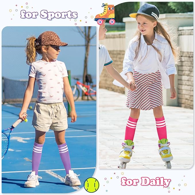 Sarfel Kids Soccer Socks Toddler Soccer Socks Girls Boys Soccer Socks Kids Tube Socks with Stripes Toddler Knee High Socks