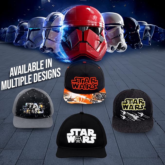 Star Wars Classic Embroidered Logo Flatbrim Baseball Cap Hat, Boys Youth