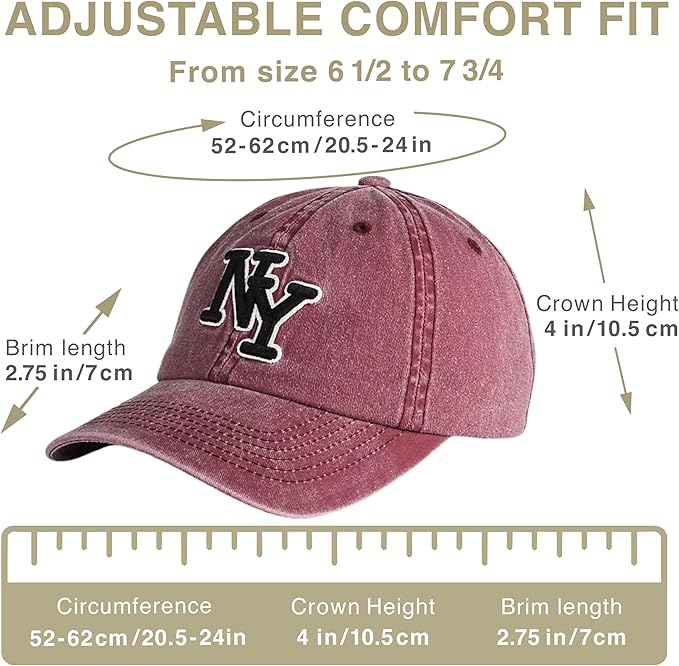 NY 3D Embroidered Cotton Dad Hat – New York Baseball Cap, Adjustable Metal Buckle Strap, Unstructured Low-Profile Style
