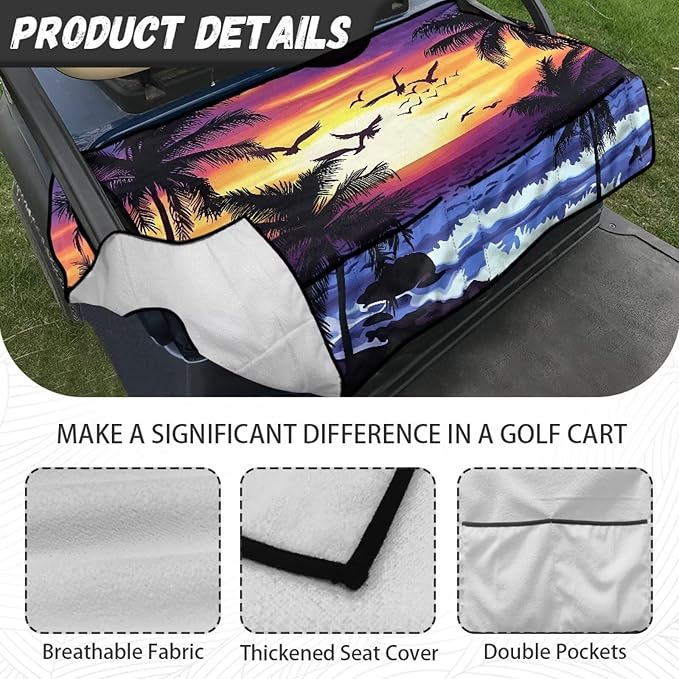Golf Cart Seat Covers, Universal Golf Cart Seat Towel Blanket with 4 Front Pockets & Nonskid Bottom Fits for Club Car 2 Person Seats Golf Carts