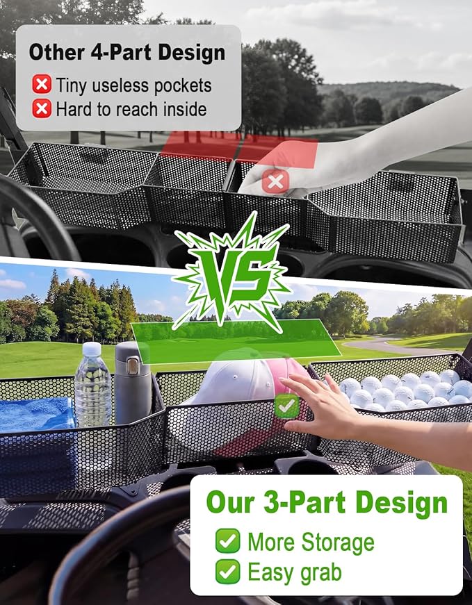 Golf Cart Front Inner Basket for EZGO TXT RVX VALOR Yamaha G29 Drive2 G16-G22 Club Car DS Tempo Modular Mesh Storage Tray Organizer for Extended Space (Club Car Tempo 2017+)