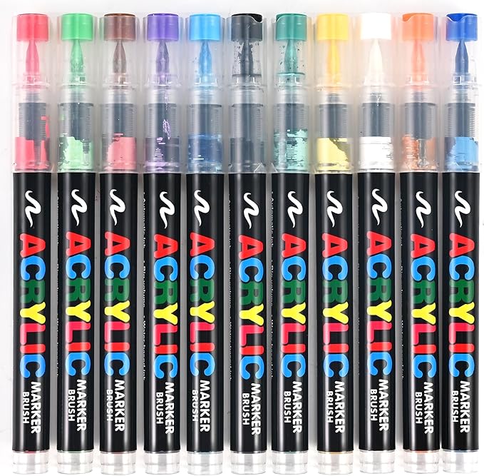 12 Colors Acrylic Paint Markers, Soft Brush Tip Pens by Goldge